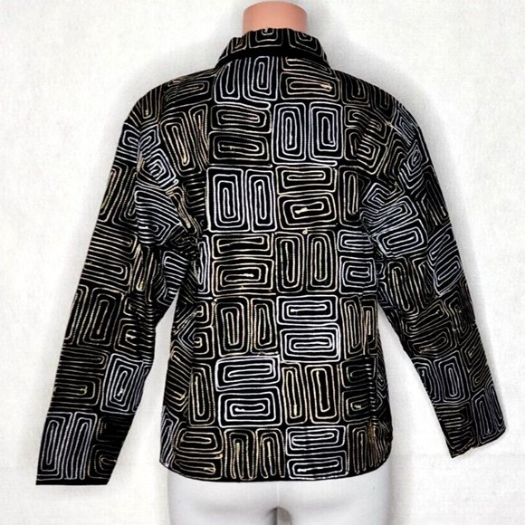 New Direction Embroidered Jacket Blazer Black Gold Silver OVERSIZED - Picture 3 of 5